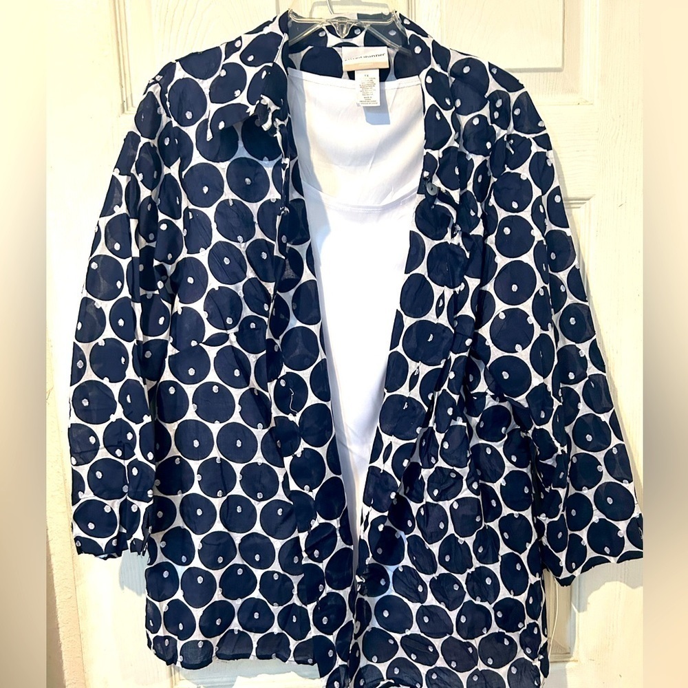Alfred Dunner NWT 2PC Navy/White Blouse Set